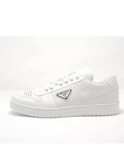 Downtown Triagle Logo Leather Low Top Sneakers White - PRADA - BALAAN 2