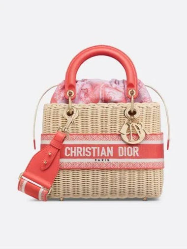 Dioriviera Lady Medium Natural Wicker Tote Bag Red - DIOR - BALAAN 1