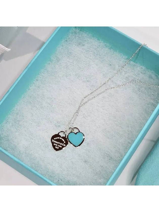 Blue Double Heart Tag Pendant Necklace Blue Silver - TIFFANY & CO. - BALAAN 2