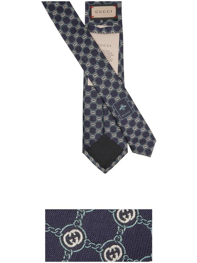 695407 Navy Interlocking G Blue Chain Pattern Slim Silk Tie - GUCCI - BALAAN 3