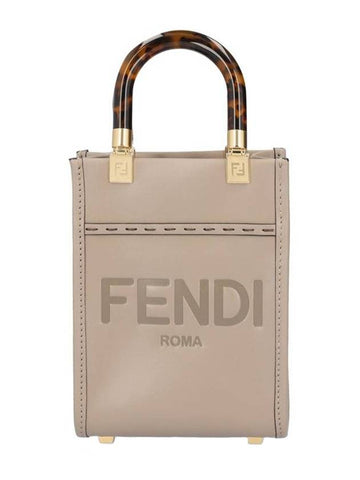 Sunshine Shopper Small Leather Tote Bag Beige - FENDI - BALAAN 1