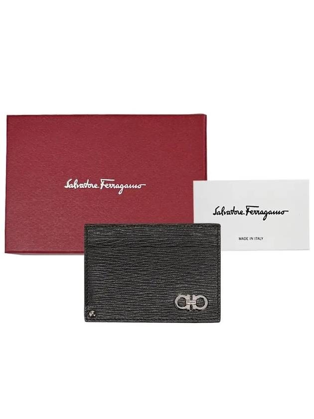 Double Gancini Leather Card Wallet Black - SALVATORE FERRAGAMO - BALAAN.