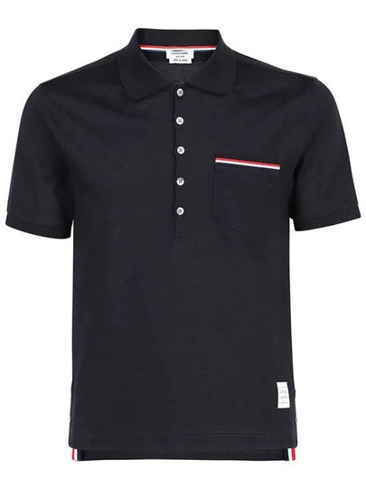 Men's Three Stripes Pocket Mercerized Short Sleeve Polo Shirt Navy - THOM BROWNE - BALAAN 2