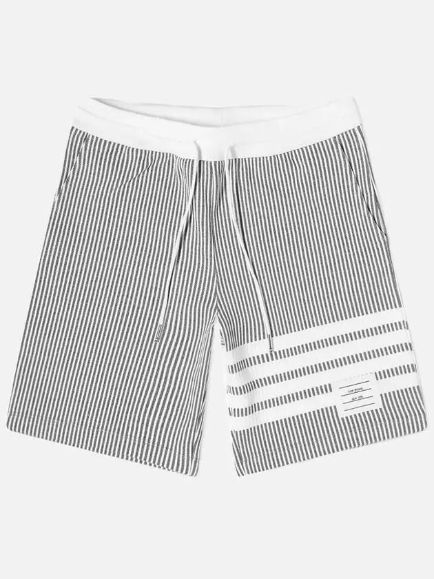 Seesucker Loopback 4 Bar Stripe Shorts Light Grey - THOM BROWNE - BALAAN 4