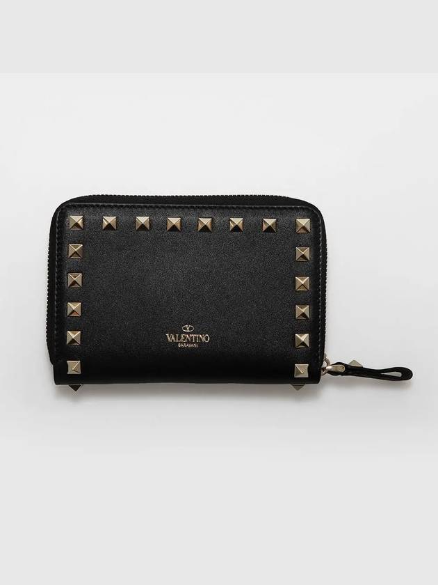 Rockstud Coin Zipper Medium Wallet Black - VALENTINO - BALAAN.