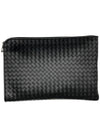 Intrecciato Weaving Zipper Medium Clutch Bag Black - BOTTEGA VENETA - BALAAN 3