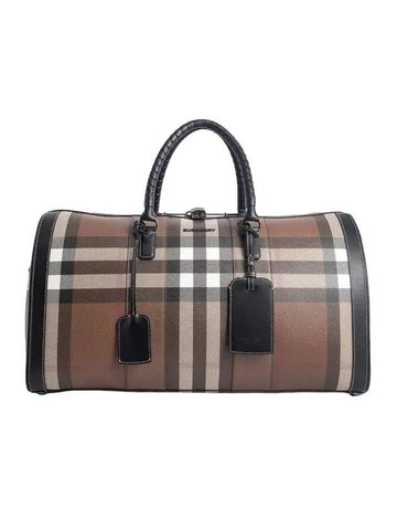 Check Coated Canvas Duffel Bag Brown - BURBERRY - BALAAN.