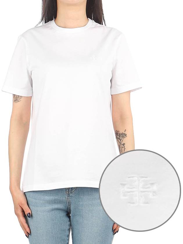 Embroidered Logo Cotton Short Sleeve T-Shirt White - TORY BURCH - BALAAN 2