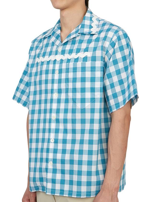 Check Short Sleeve Shirt Blue - PRADA - BALAAN 4