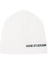 Embroidered Logo Ribbed Knit Beanie White - ACNE STUDIOS - BALAAN 1