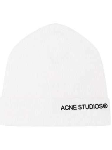 Embroidered Logo Ribbed Knit Beanie White - ACNE STUDIOS - BALAAN 1