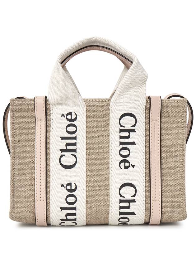 Woody Linen Canvas Calfskin Tote Bag Cement Pink - CHLOE - BALAAN 4