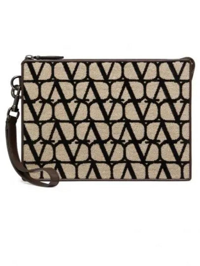 Iconographe Print Leather Detail Clutch Bag Beige - VALENTINO - BALAAN 2