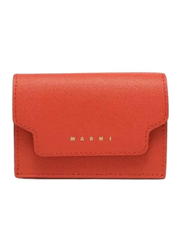 Saffiano Leather Trifold Half Wallet Red - MARNI - BALAAN 1