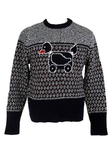 Mohair Duck Toy Motif Tweed Knit Top Navy - THOM BROWNE - BALAAN.