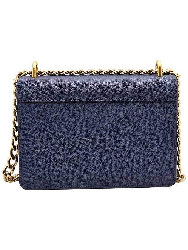 Prada 1BD089 Navy Saffiano Soft Calfskin Gold Chain Shoulder Bag - PRADA - BALAAN 4