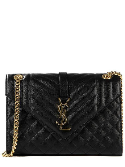 Gold Matelass Grain De Poudre Envelope Medium Shoulder Bag Black - SAINT LAURENT - BALAAN 2