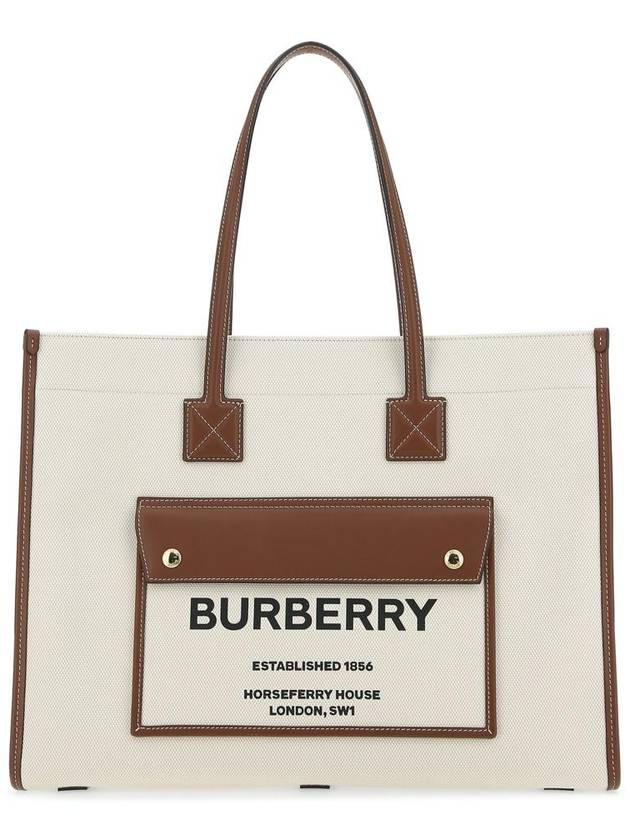 Medium Two-Tone Canvas and Leather Freya Tote Bag Natural Tan - BURBERRY - BALAAN 2