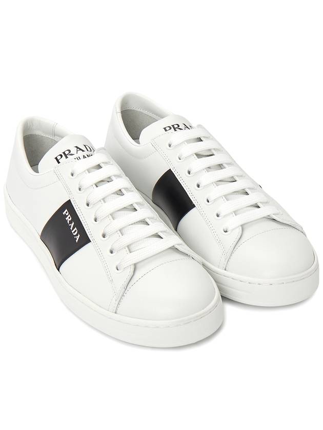 Logo Brushed Leather Low-Top Sneakers White - PRADA - BALAAN 4