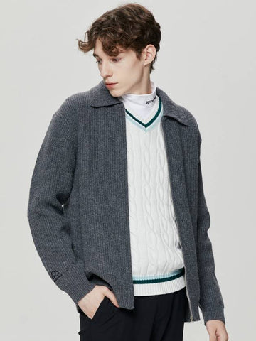 Lambswool collar knit full zip-up MGREY - 20THHOLE - BALAAN 1