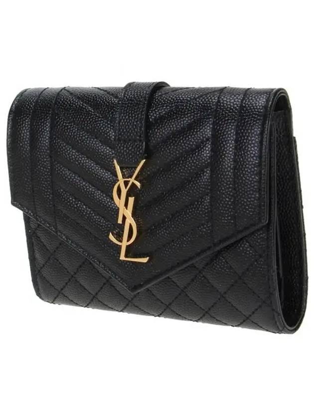 Monogram Envelope Compact Tri-Fold Matelasse Halfwallet Black - SAINT LAURENT - BALAAN 3