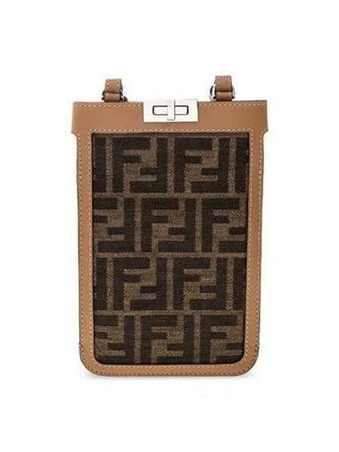 Peekaboo logo fabric phone holder cross bag dark brown 7AS156 AFBV - FENDI - BALAAN 1