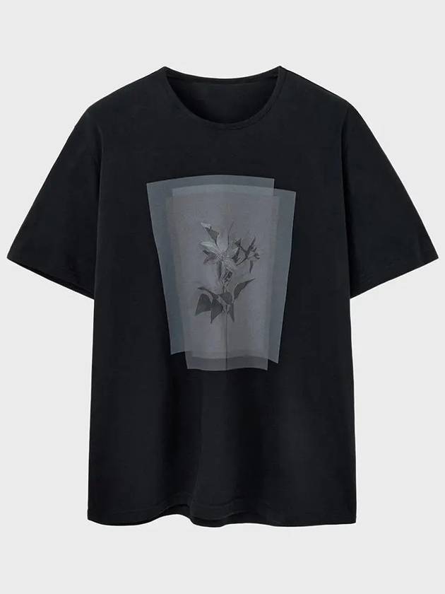 Layer Flower Print Short Sleeve T-Shirt Black - NOIRER - BALAAN 3