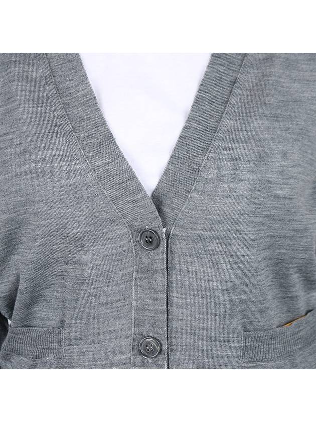 Sustainable Fine Merino Wool 4-Bar Relaxed Fit V-Neck Cardigan Light Grey - THOM BROWNE - BALAAN 6