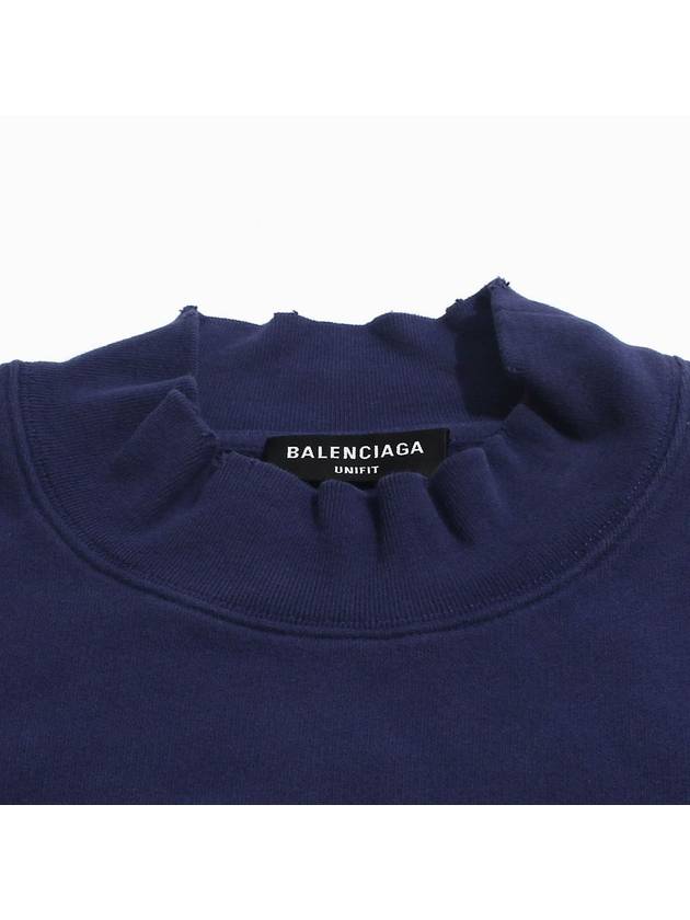 Women's Free Embroidery Distressed Sweatshirt Navy - BALENCIAGA - BALAAN 8