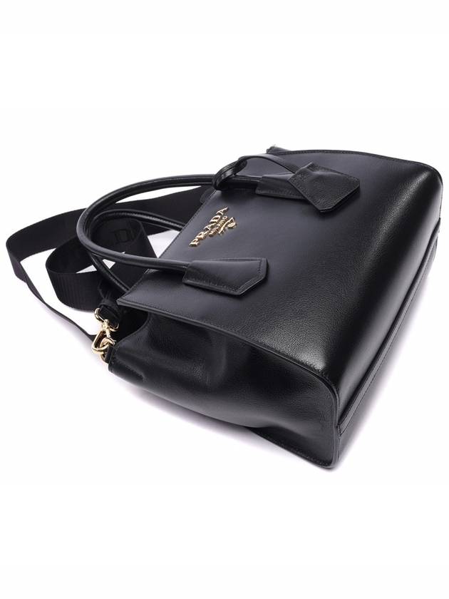 Gold Logo Grace Calfskin Tote Bag Black - PRADA - BALAAN 6