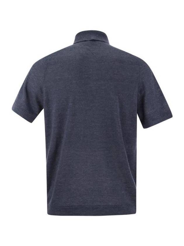 Ribbed Collar Slub Texture Polo Shirt Navy - BRUNELLO CUCINELLI - BALAAN 3