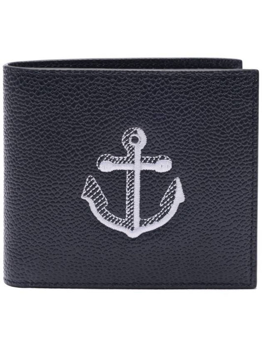 Anchor Print Leather Half Wallet Navy - THOM BROWNE - BALAAN 1