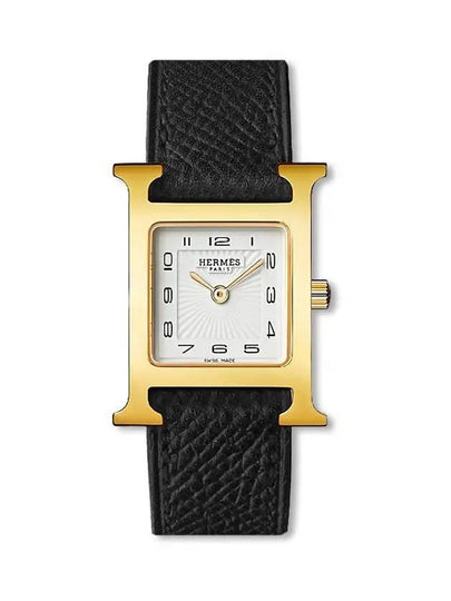 H Small Leather Watch Gold Noir - HERMES - BALAAN 2