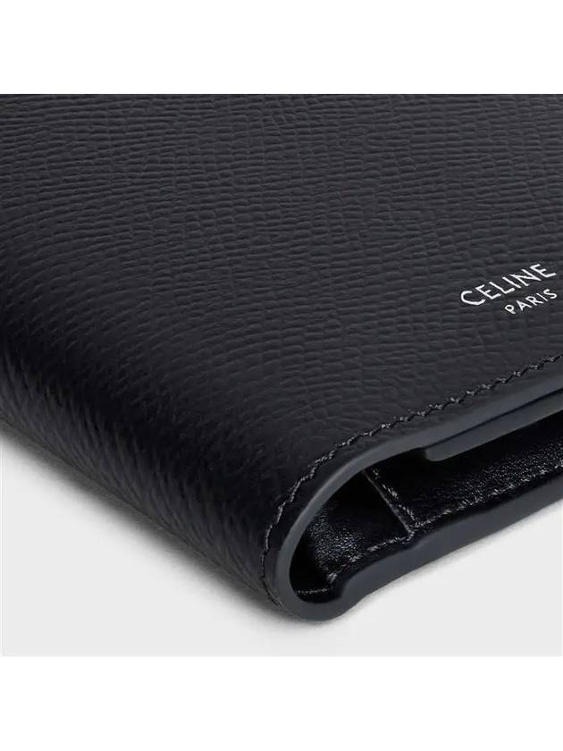 Men's Vertical Coin Compartment Grained Calfskin Long Wallet Black - CELINE - BALAAN 6