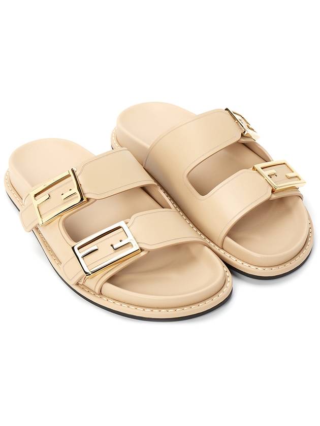 Women's FF Leather Fill Flat Sandals Slippers Beige - FENDI - BALAAN 4