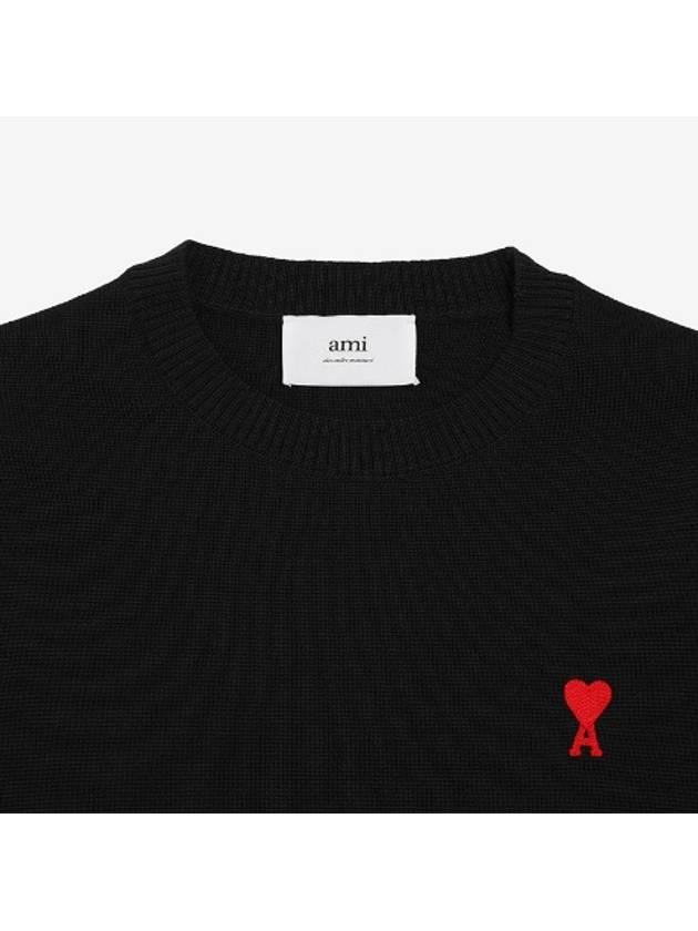 Heart Logo Patch Knit Top Black - AMI - BALAAN 5