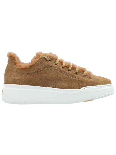 T maxi teddy suede low top sneakers camel - MAX MARA - BALAAN 1