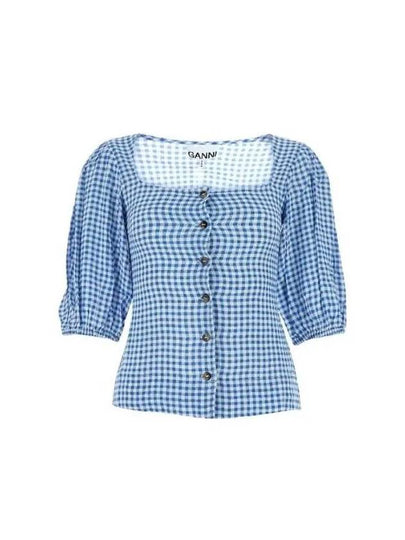 Crepe Button Down Blouse Strong Blue - GANNI - BALAAN 2