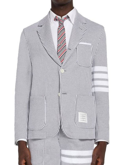 Men's 4 Bar Seesucker Loopback 4 Bar Sack Cardigan Grey - THOM BROWNE - BALAAN 2