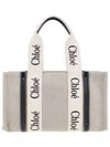 Woody Canvas Medium Tote Bag White Navy - CHLOE - BALAAN 3