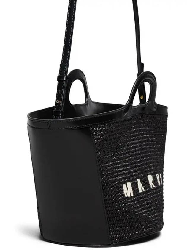 Leather Raffia Tropicalia Tote Bag Black - MARNI - BALAAN 7