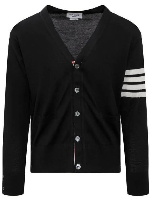 Men's Sustainable Classic Diagonal Wool Cardigan Black - THOM BROWNE - BALAAN 2