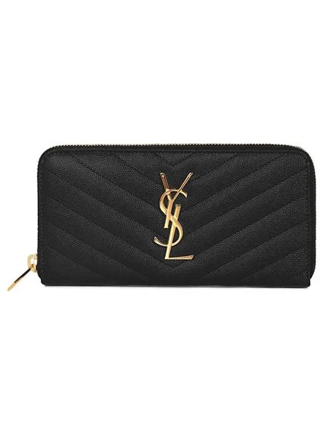 Matelasse Monogram Zipper Around Long Wallet Black - SAINT LAURENT - BALAAN 3