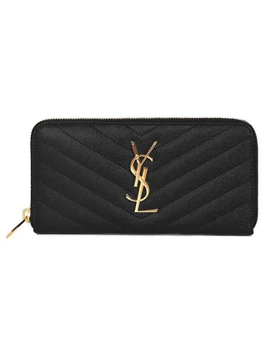 Matelasse Monogram Zipper Around Long Wallet Black - SAINT LAURENT - BALAAN 2