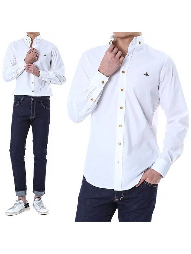 Men's Embroidered ORB Logo Long Sleeve Shirt White - VIVIENNE WESTWOOD - BALAAN 3