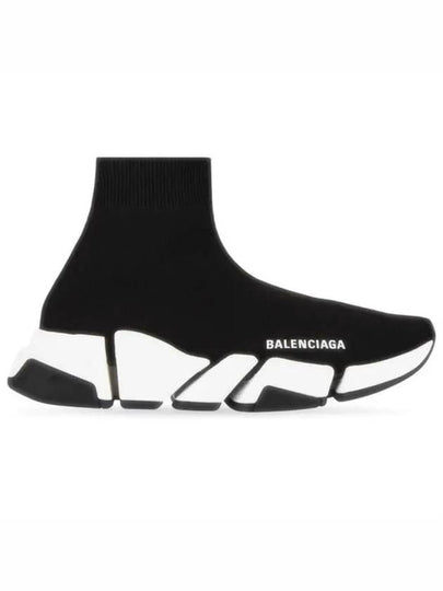 Women's Speed 2.0 Trainer Black Knit White Sole High Top Sneakers Black - BALENCIAGA - BALAAN 2