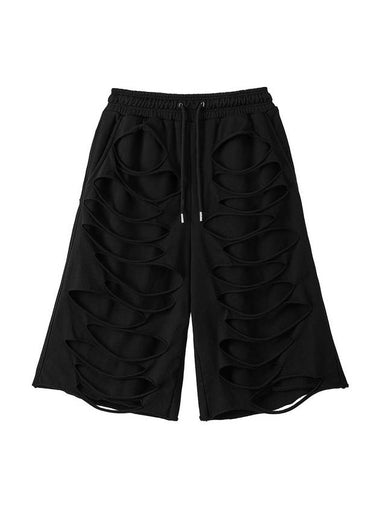 Runway Double Layer Cut Out Shorts Black - ULKIN - BALAAN 1