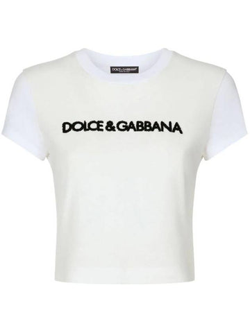 logo embroidered stretch t-shirt F8U48ZFU7EQ - DOLCE&GABBANA - BALAAN 1