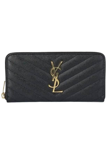 Matelasse Monogram Zipper Around Long Wallet Black - SAINT LAURENT - BALAAN 1