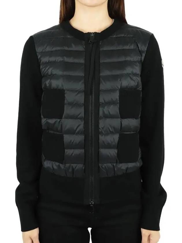 Women's Padded Wool Zip-Up Cardigan Black - MONCLER - BALAAN 3